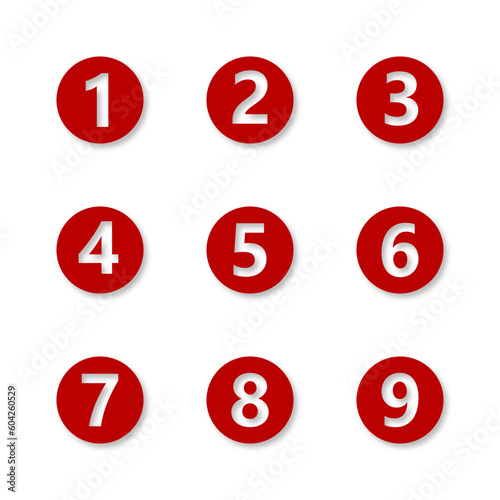 Set of vector icons of round numbers 1-9