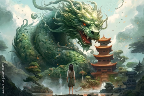 mythical beast chinese dragon landscape festival illustration © lin