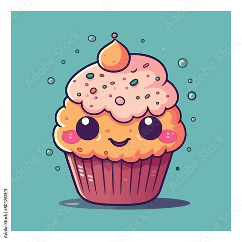 Cheerful cupcake mascot character for bakery