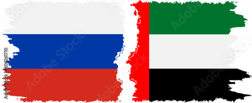 United Arab Emirates and Russia grunge flags connection vector
