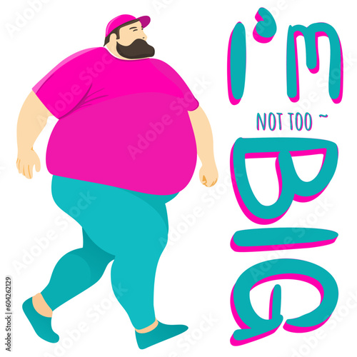 Fat man jogging. Chubby men exercise. Big men running. Color purple pop