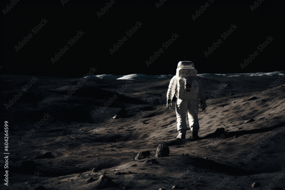 Astronauta spacerujący po powierzchni Księżyca - obrazy, fototapety, plakaty 