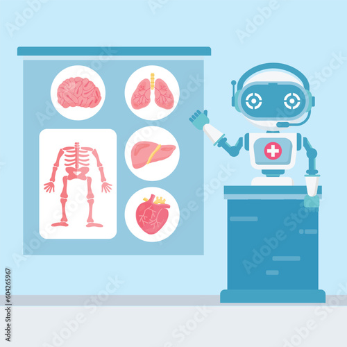 Robot Doctor explaining about . internal human organ.Smart healthcare technology.