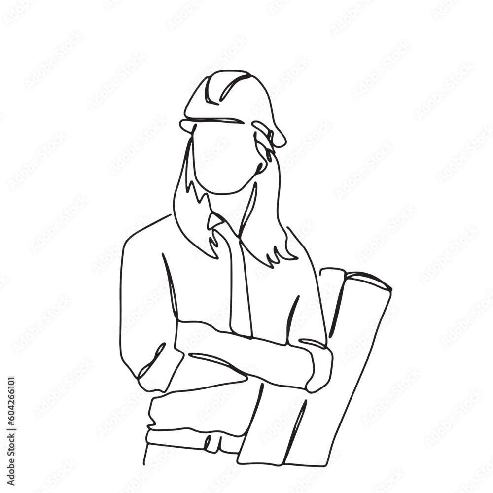 continuous line drawing engineer building
Construction supervision vector illustration simple.Hand drawn illustration about occupation.