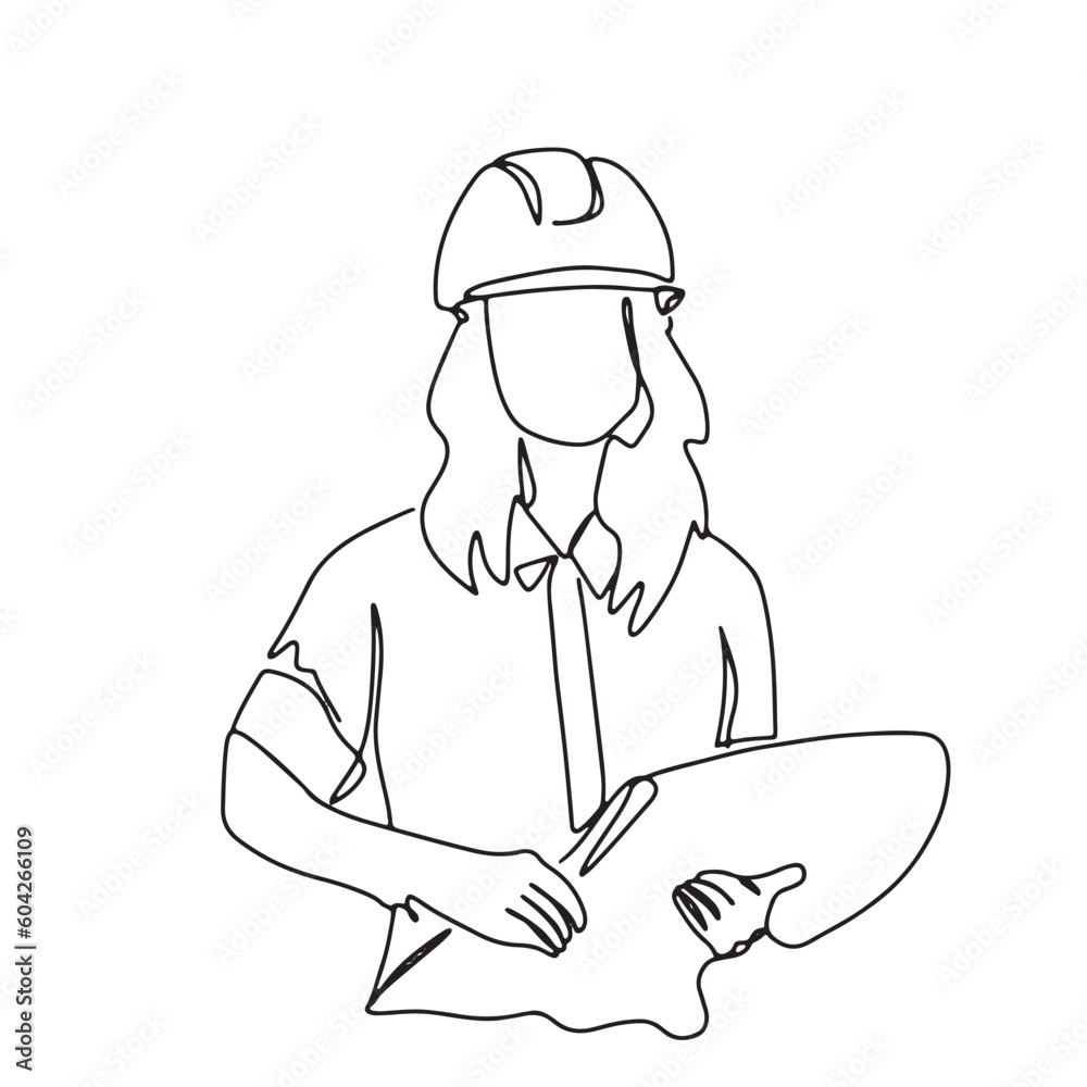 continuous line drawing engineer building
Construction supervision vector illustration simple.Hand drawn illustration about occupation.