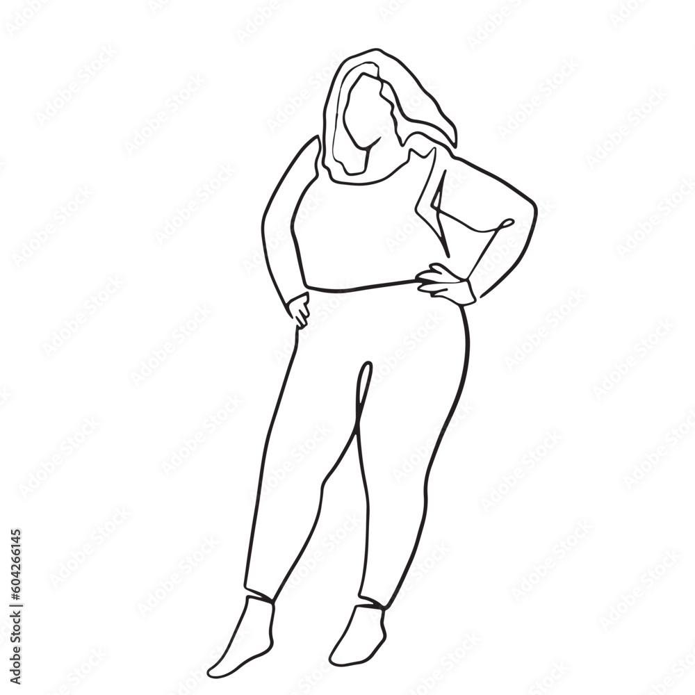continuous line woman fat big body happy dance love yourself hand drawn illustration one line vector continuous line woman fat big body happy dance love yourself hand drawn illustration one line vector