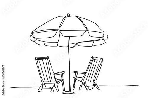 continuous line beach chair beach umbrella travel summer seaside hand drawn illustration day line vector