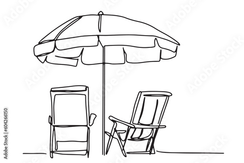continuous line beach chair beach umbrella travel summer seaside hand drawn illustration day line vector