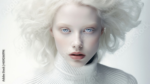 Portrait of beautiful albino woman. Generative AI