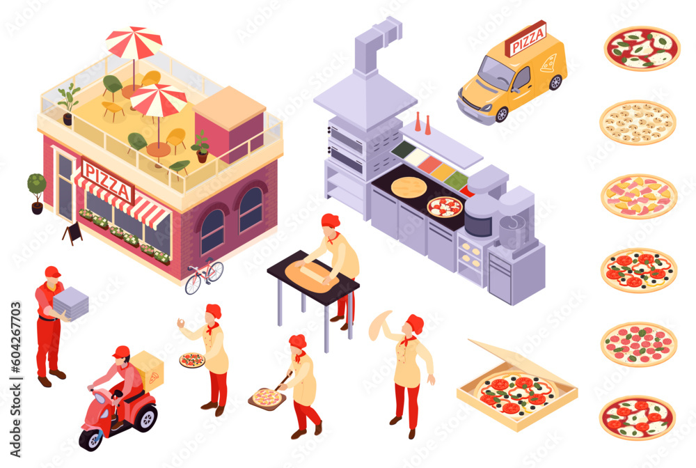 Obraz premium Isometric Pizza Icon Set