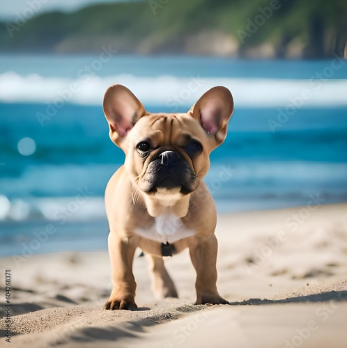 french bulldog puppy on the beach. © Timothy