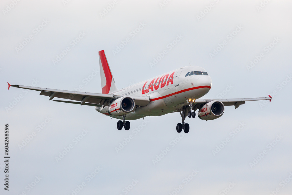 PRAGUE,Czech republicMay 13, 2023Lauda Europe Airbus A320 at Vaclav
