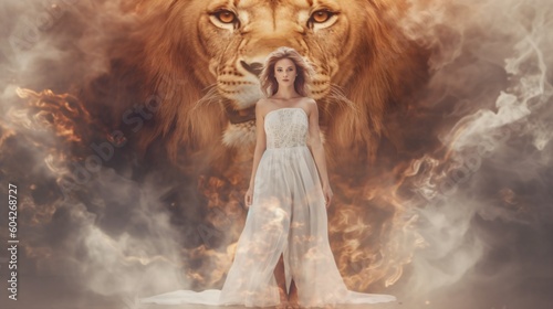 Woman with a lion. Designed using generative ai. © XtravaganT