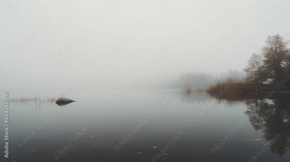 Foggy lake. Designed using generative ai. Foggy lake. Designed using generative ai.
