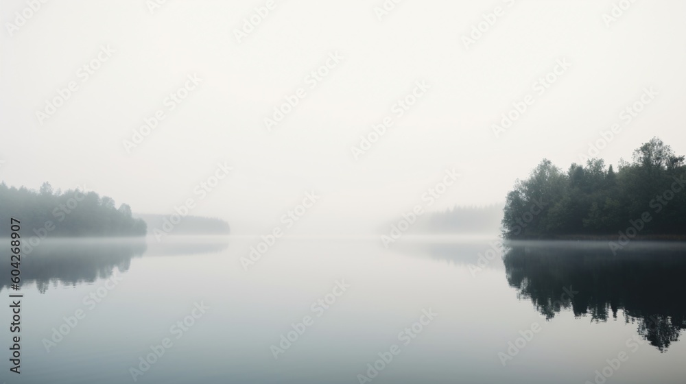 Foggy lake. Designed using generative ai. Foggy lake. Designed using generative ai.