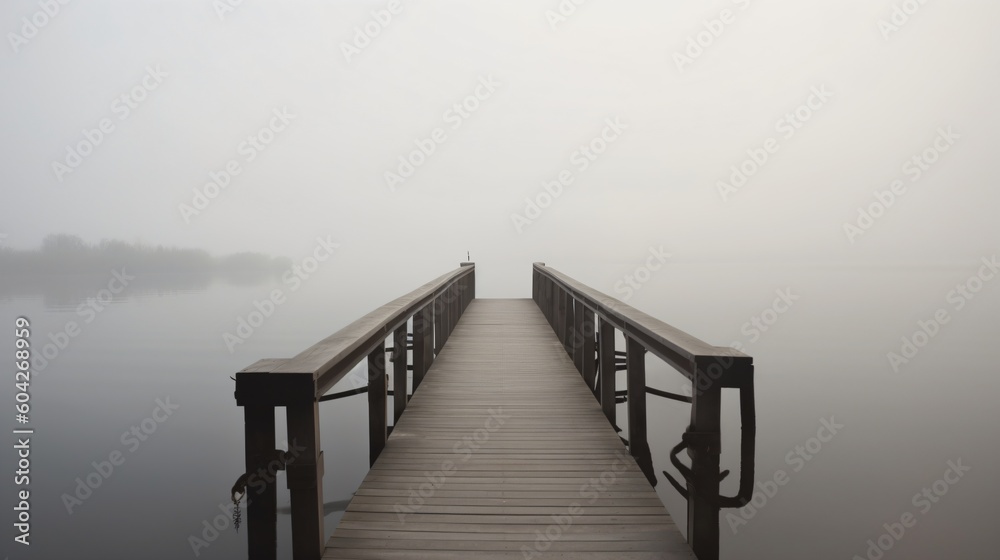 Naklejka premium Foggy lake with a pier. Designed using generative ai. 