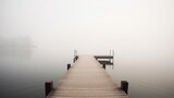 Foggy lake with a pier. Designed using generative ai. 