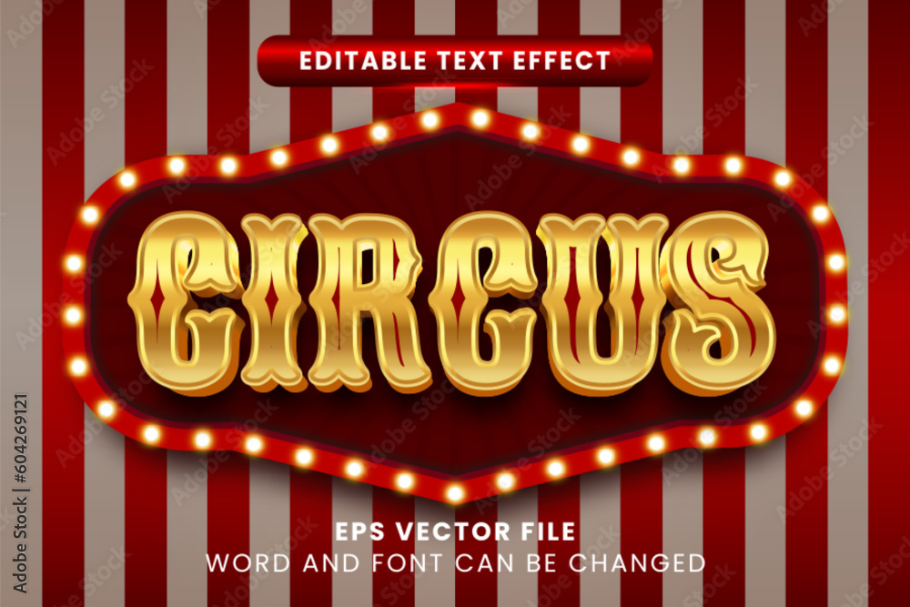 3D retro style circus with light bulb editable vector text effect