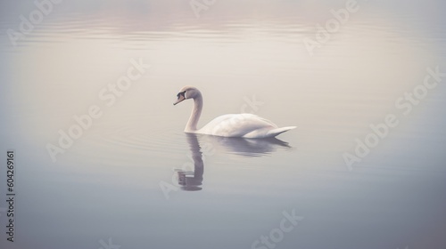 Swan swiming in a lake. Generative ai.