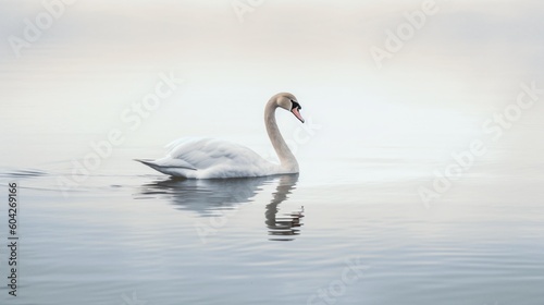 Swan swiming in a lake. Generative ai.