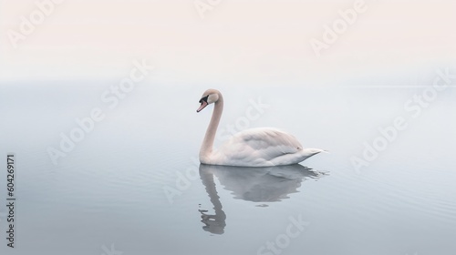 Swan swiming in a lake. Generative ai.