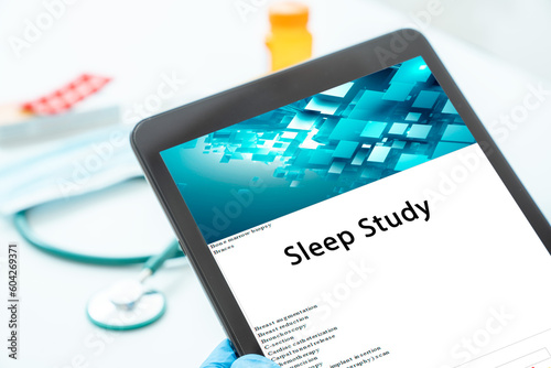 Obraz na plátně Sleep Study medical procedures A procedure that involves monitoring a person's sleep patterns and activities to diagnose sleep disorders such as sleep apnea