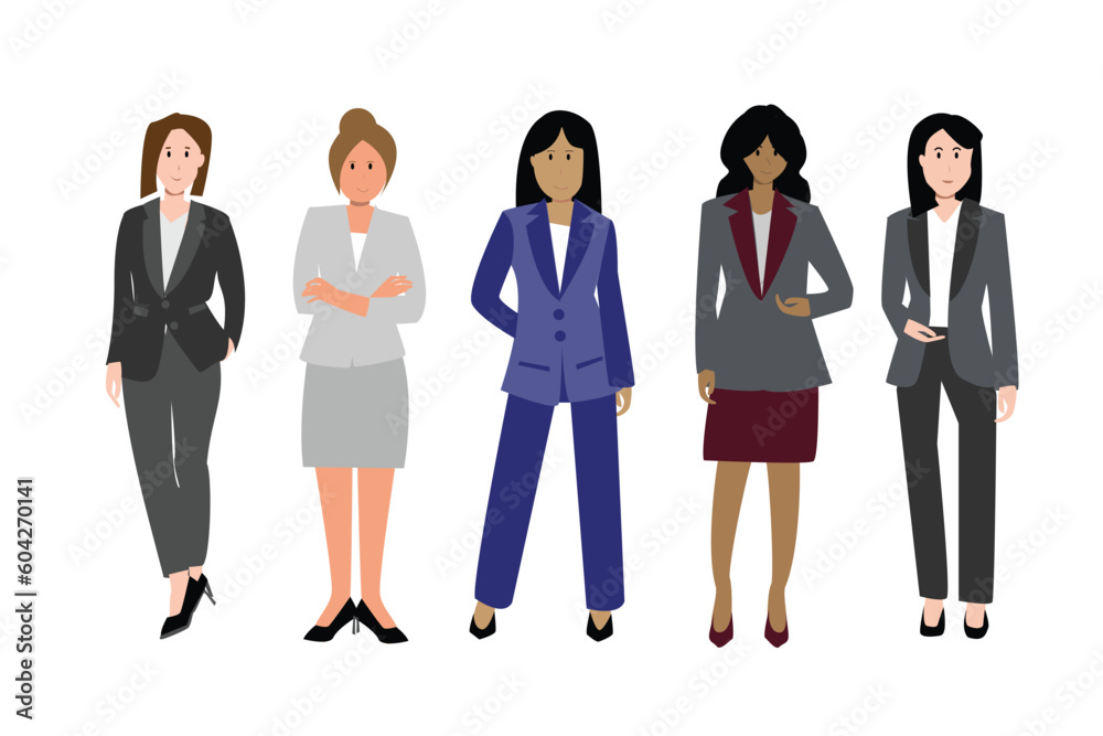 diverse business woman standing and wearing formal suits for teamwork or show as office worker