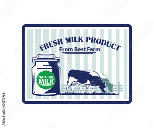 DAIRY MILK COW POSTER LOGO, silhouette of great cattle standing and milk tank vector illustrations