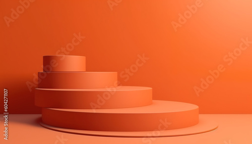 Minimal abstract empty cylinder pedestal podium orange background for product display presentation mockup generative ai