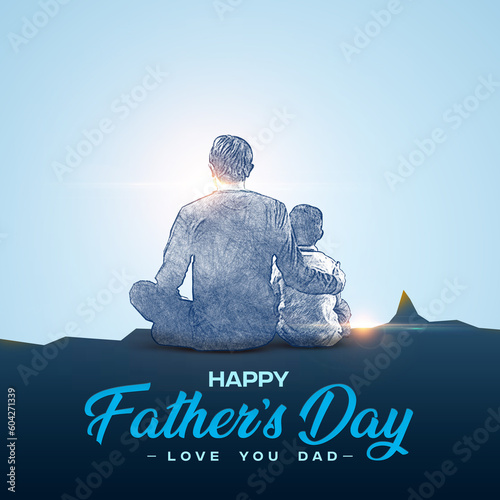 Happy Father's Day, Father and son sketch, father and son memories, father and son sitting in countryside, June 18, Father giving company to his son