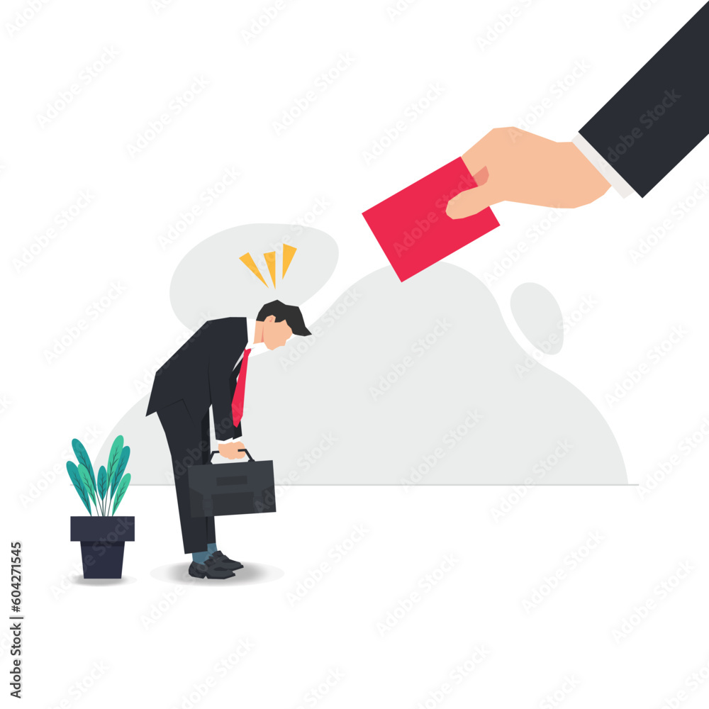 Hand showing a red card. Businessman gets punished from the boss concept vector illustration