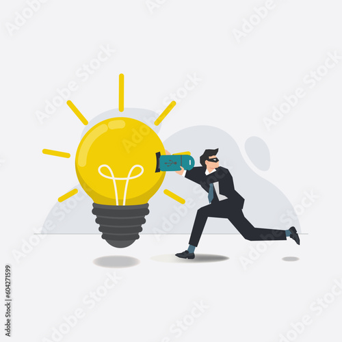 Vector businessman steal ideas. Copyright infringement concept illustration