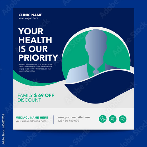 Medical healthcare web banner or square flyer or social media post template design
