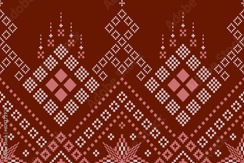 Red traditional ethnic pattern paisley flower Ikat background abstract Aztec African Indonesian Indian seamless pattern for fabric print cloth dress carpet curtains and sarong