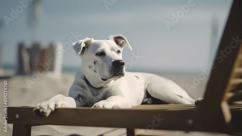 The dog lies relaxed near the beach. Generative AI
