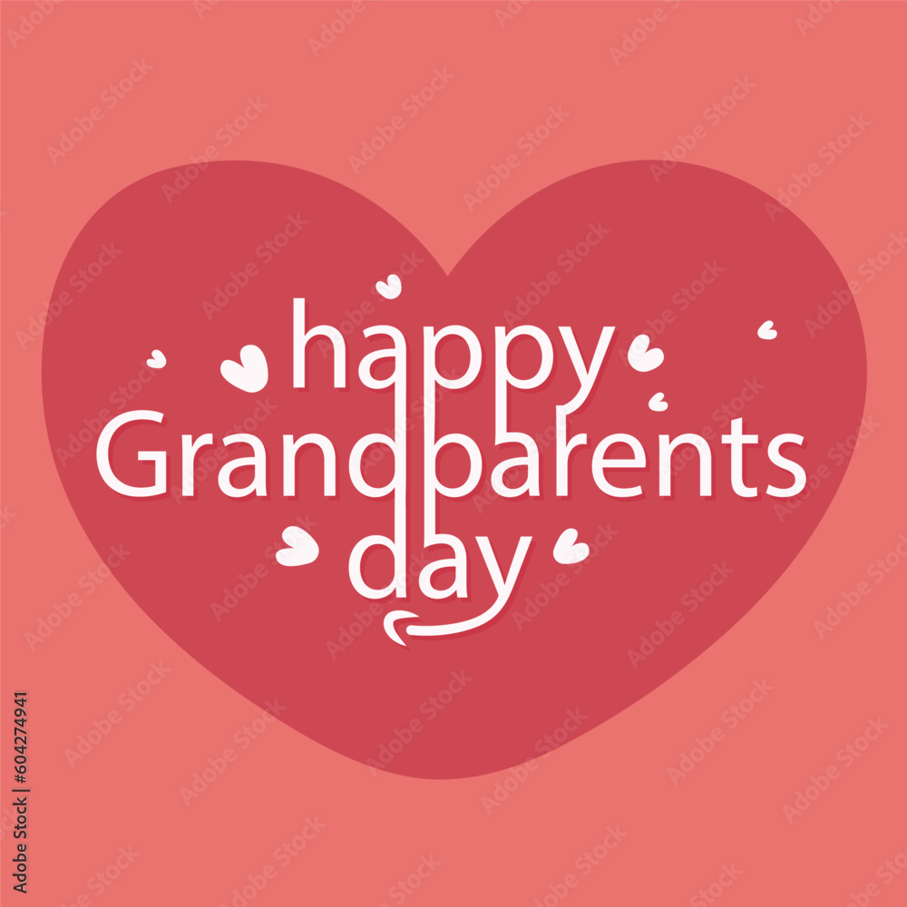 Happy grandparents' day creative lettering vector illustration with heart shapes on a red color love background.  
