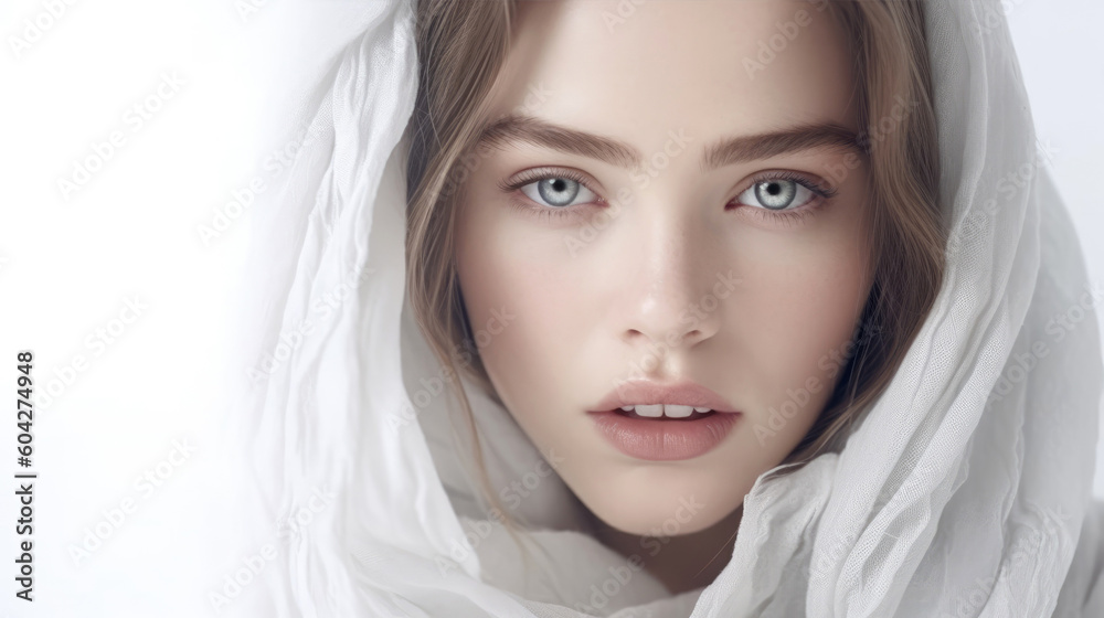 Beautiful model woman with emotive blue eyes. Generative AI Beautiful model woman with emotive blue eyes. Generative AI