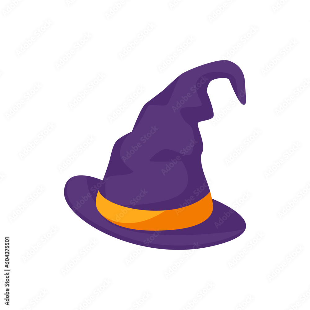 Naklejka premium Witch's hat. Magic hat. The costume adorns the little wizard's head at a Halloween party.