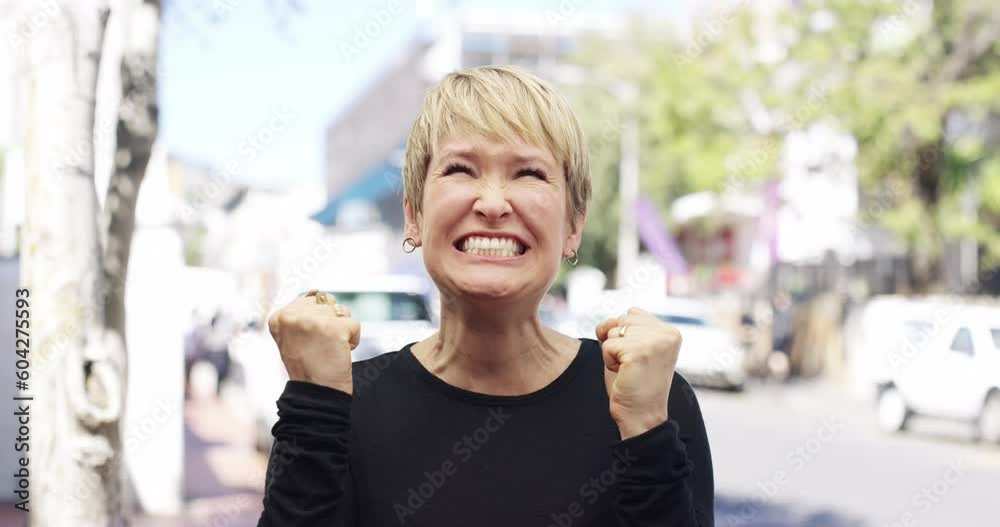 custom made wallpaper toronto digitalFace, stress and scream with a woman on a camcorder outdoor in a city for crazy expression in the day. Portrait, mental health and shout with a young female person on an urban street to show emotions