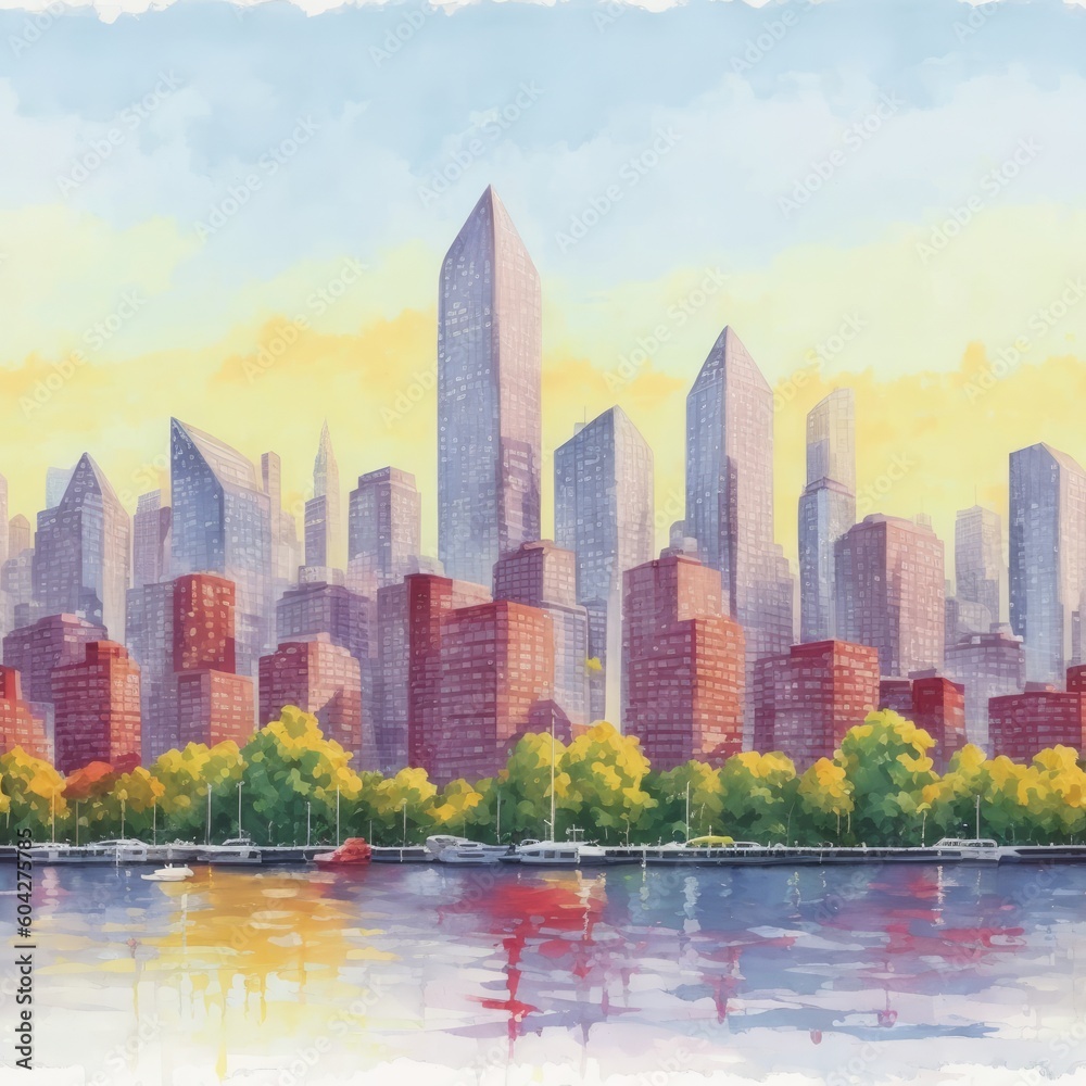 Obraz premium A fantasy crayon painting of cityline, seamless pattern volume three created with generative ai