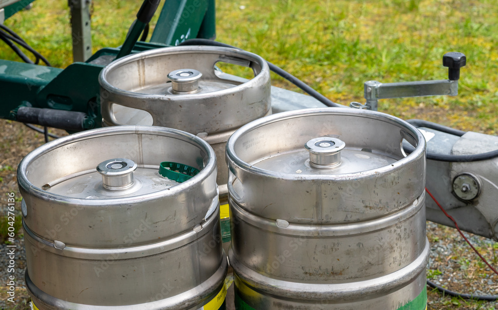 Aluminum beer kegs from a brewery Aluminum beer kegs from a brewery