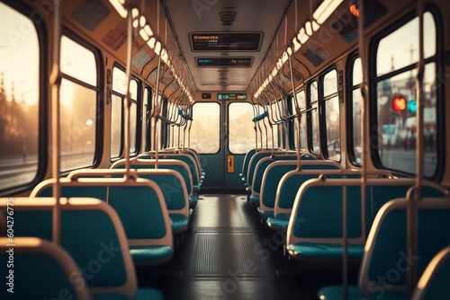 Empty Seats in Tram Interior - Public City Transport. AI