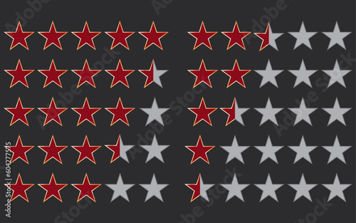 pattern of stars for popularity ratings gold frame, red star, and star icon