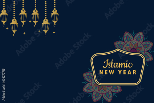 Happy Islamic new year background. Luxury golden arabesque style mandala pattern background.