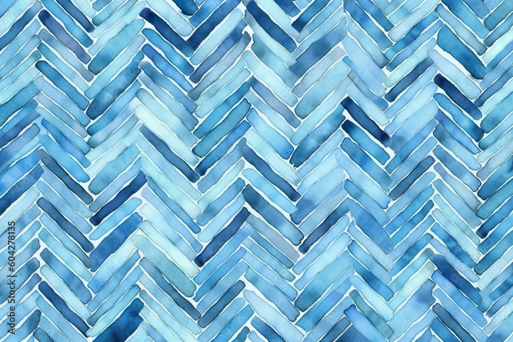 Naklejka premium Motif de tissu à chevrons ou à chevrons bleu pastel clair aquarelle peint à la main ludique. Ai générative 