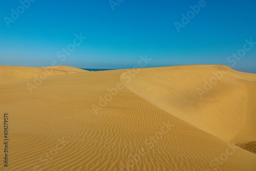 The Maspalomas Dunes are located on the southern coast of Gran Canaria, just south of the popular tourist town of Maspalomas. The sand dunes shift and change shape in the breeze.