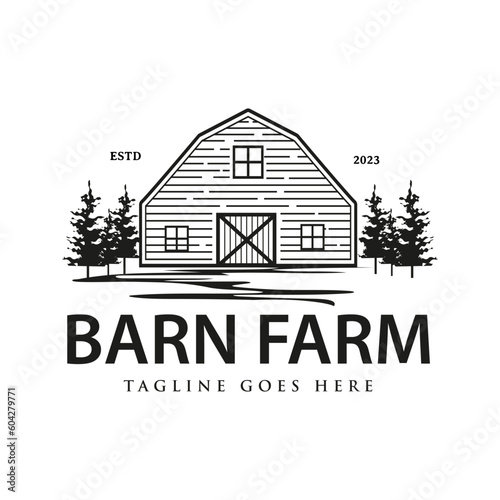 Rustic Retro Vintage illustration of wooden barn rural farm