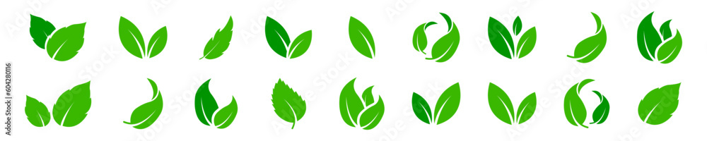 Set of green leaf icons. Green leaf ecology nature element. Collection green leaf. Vector illustration. Set of green leaf icons. Green leaf ecology nature element. Collection green leaf. Vector illustration.