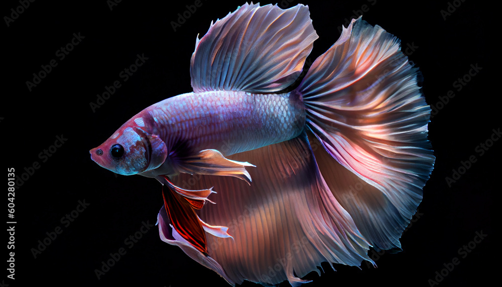 Fototapeta premium A view of a nice betta with spot lighting, dark background