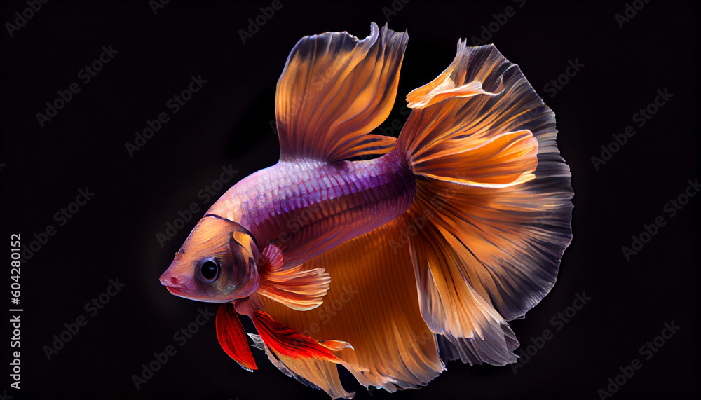 A view of a nice betta with spot lighting, dark background A view of a nice betta with spot lighting, dark background